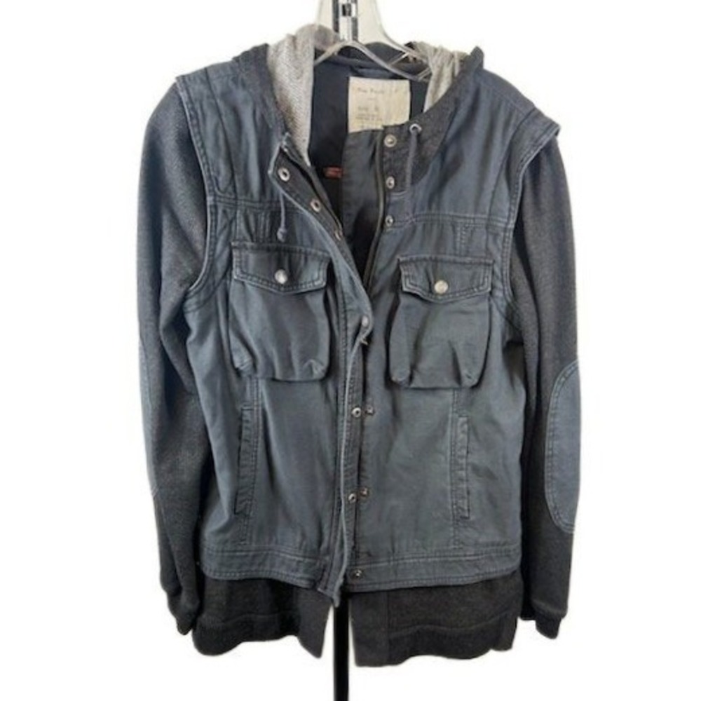 Free People Women's Size Small Charcoal Gray Hooded Utility Barn Jacket‎ Coat